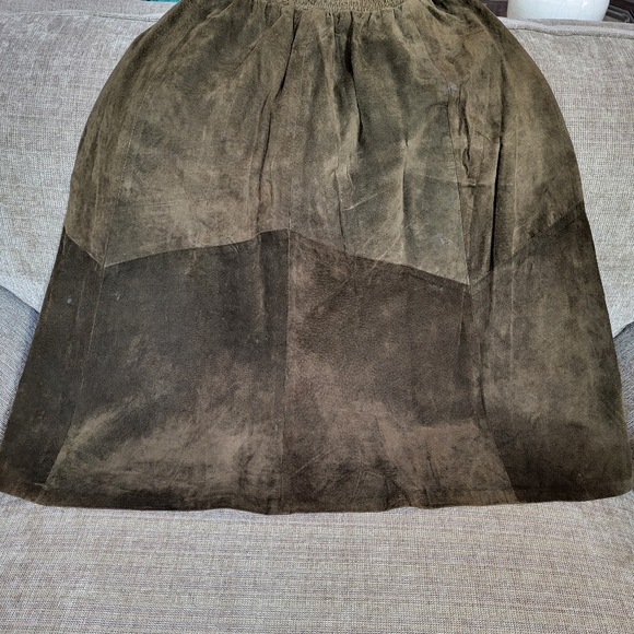 VTG 100% Leather Midi Skirt Fits S/M Gathered Full Two-Tone Solid Brown Western - Picture 10 of 13